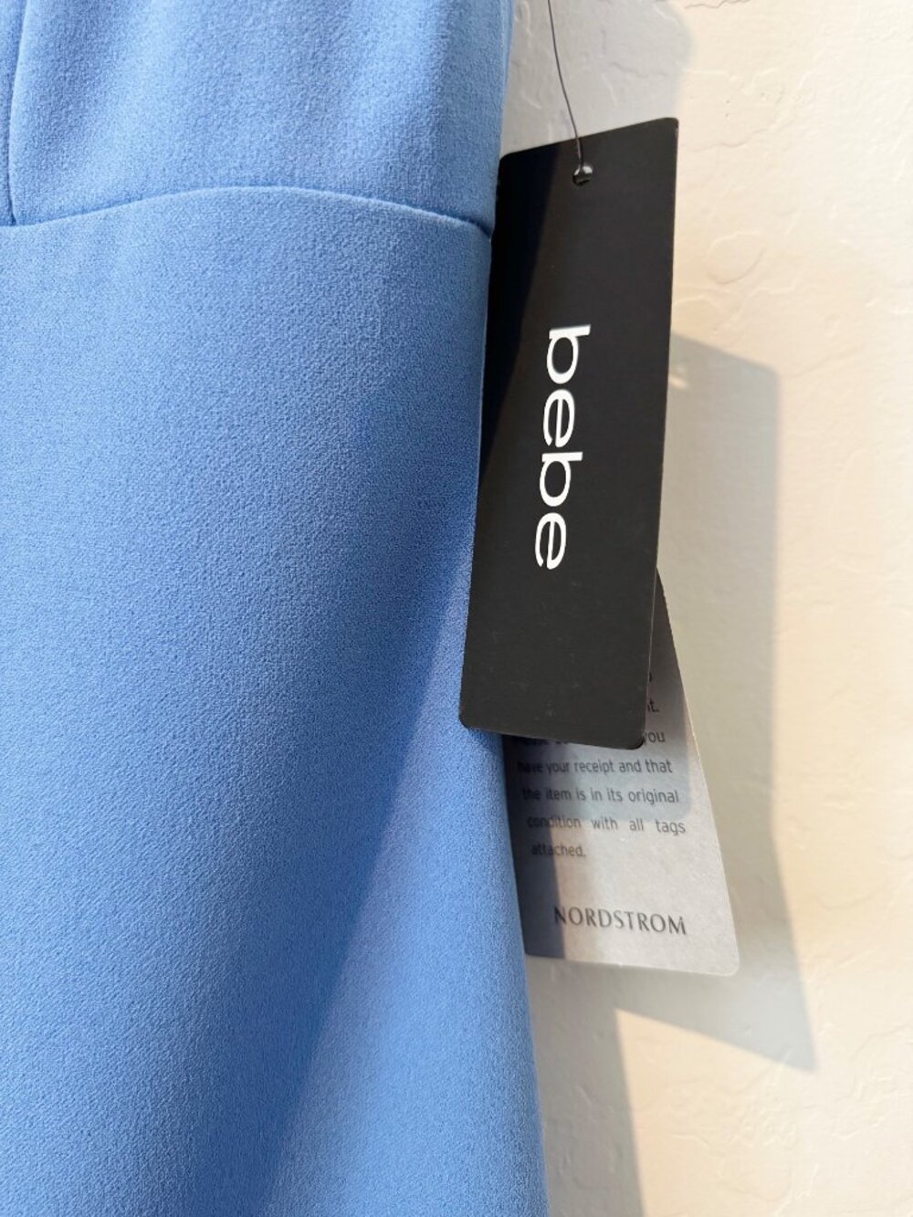 Bebe Ruffle Hem Dress Size Large Wedgewood Blue Square Neck Pastel Cocktail Glam - Picture 7 of 12